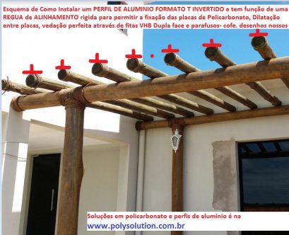 Cobertura de Policarbonato alveolar 10 mm com perfil de aluminio em Pergolado de Madeira Polysolution