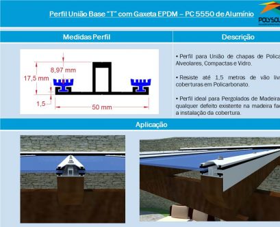 erfil União Base T com Gaxeta EPDM PC 5550 Perfil com base de 50 mm e Altura de 17,5 mm. Polysolution